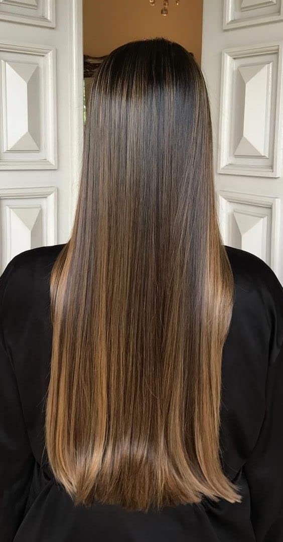 VSAKSH 24 Inch Synthetic Natural Brown Straight Hair Extensions with 5 Clips for Women & Girls - Golden Highlight | Perfect for Daily Wear, Parties & Special Occasions