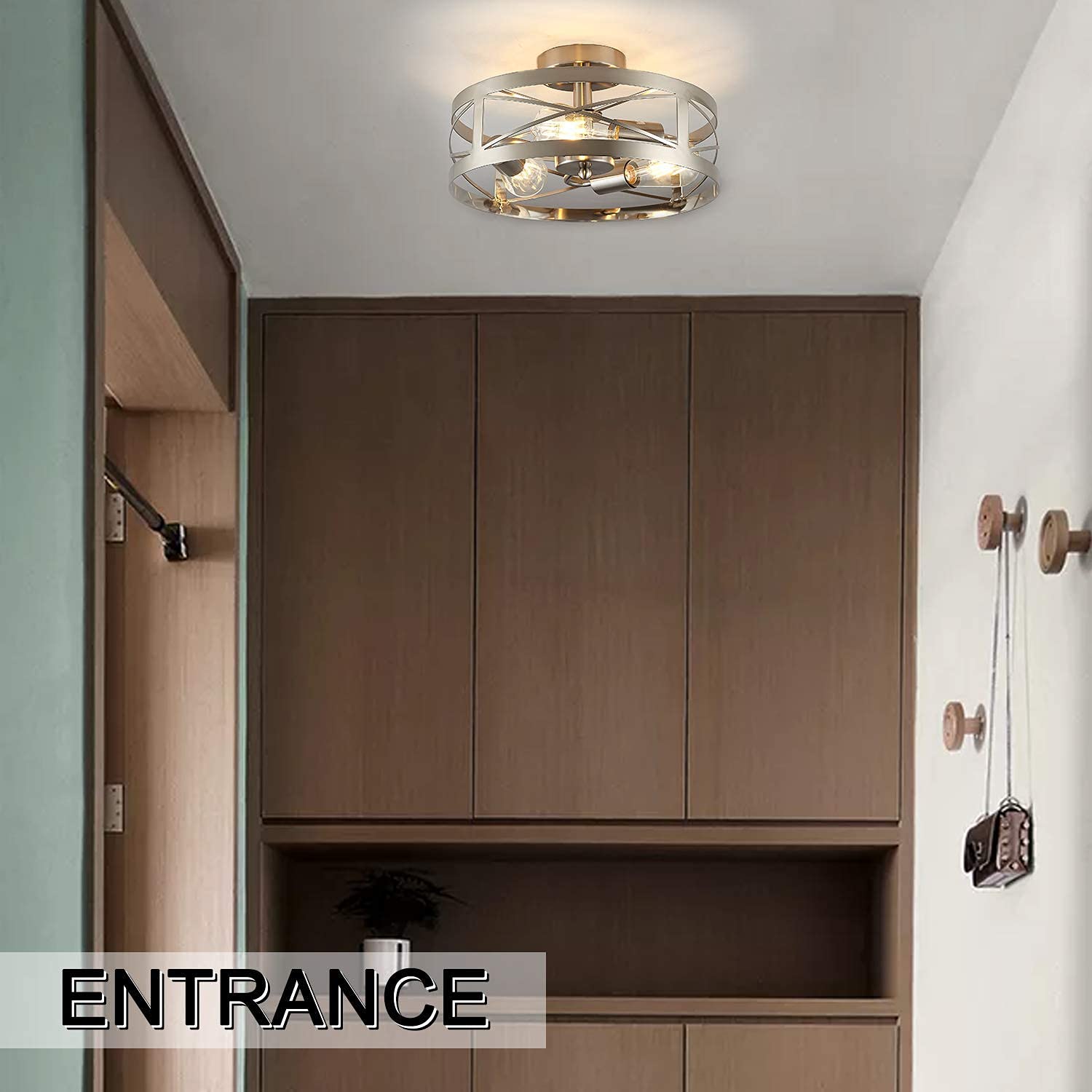 Modern 3-Light Semi Flush Mount Ceiling Light Set with Clear Glass Cylindrical Pendant Lights - Brushed Nickel Finish for Living Room, Bedroom & Dining Room Lighting