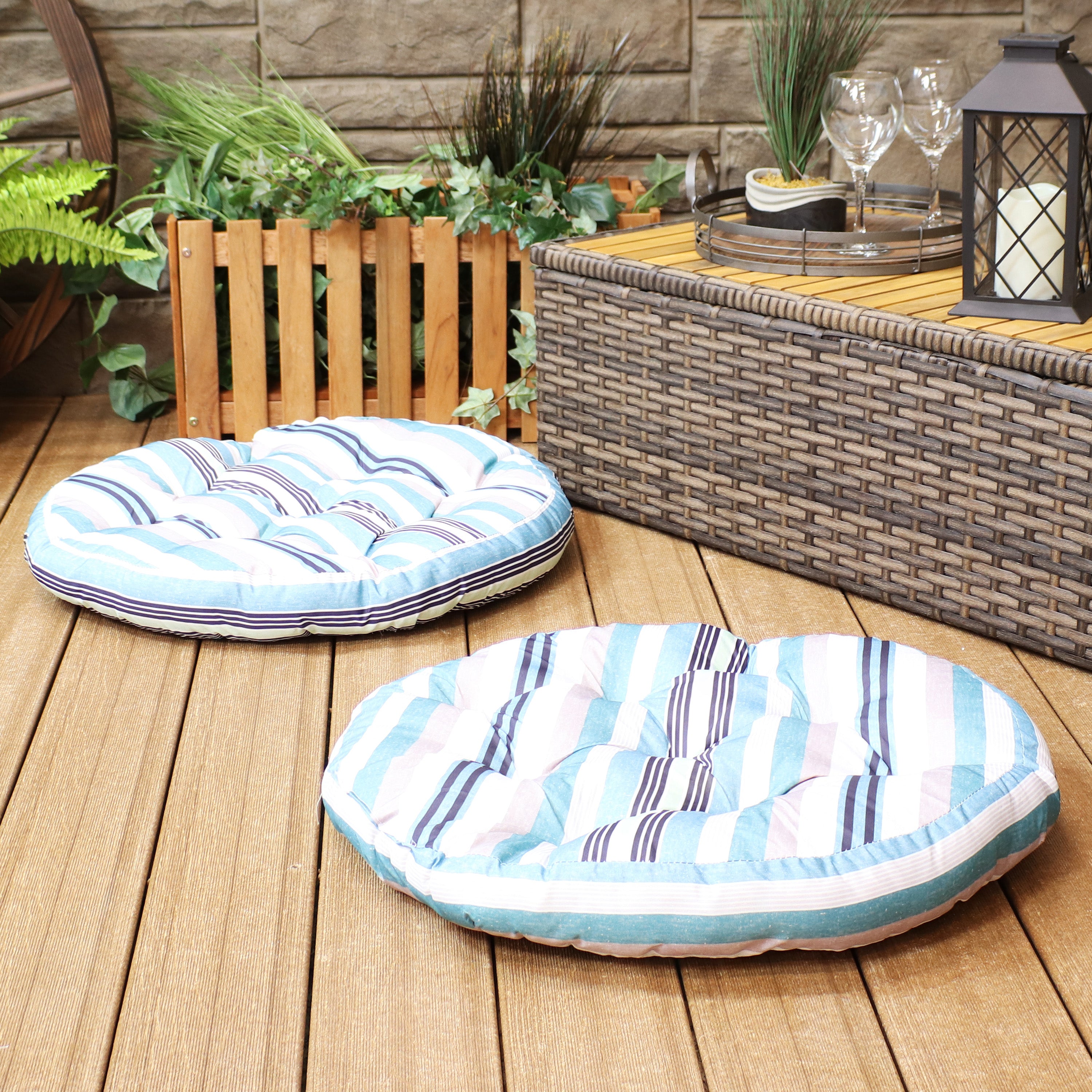 Sunnydaze Set of 2 Large Round Floor Cushions - Soft Polyester Tufted Poufs for Living Room, Bedroom, or Outdoor Seating - Perfect for Lounging, Meditation, and Extra Seating