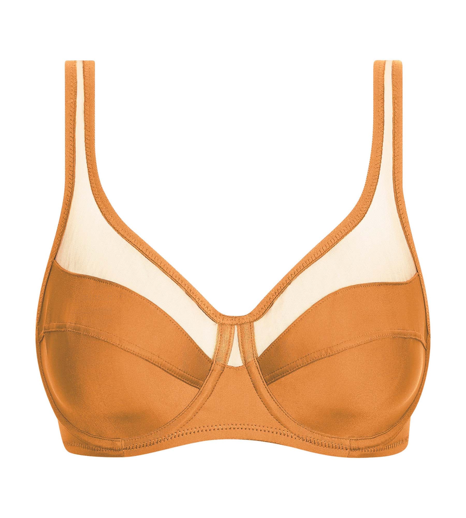 Oran Dim Women's Supportive Microfiber & Tulle Underwire Bra - Comfortable Full Coverage T-Shirt Bra for Everyday Wear, Work & Special Occasions - Brown