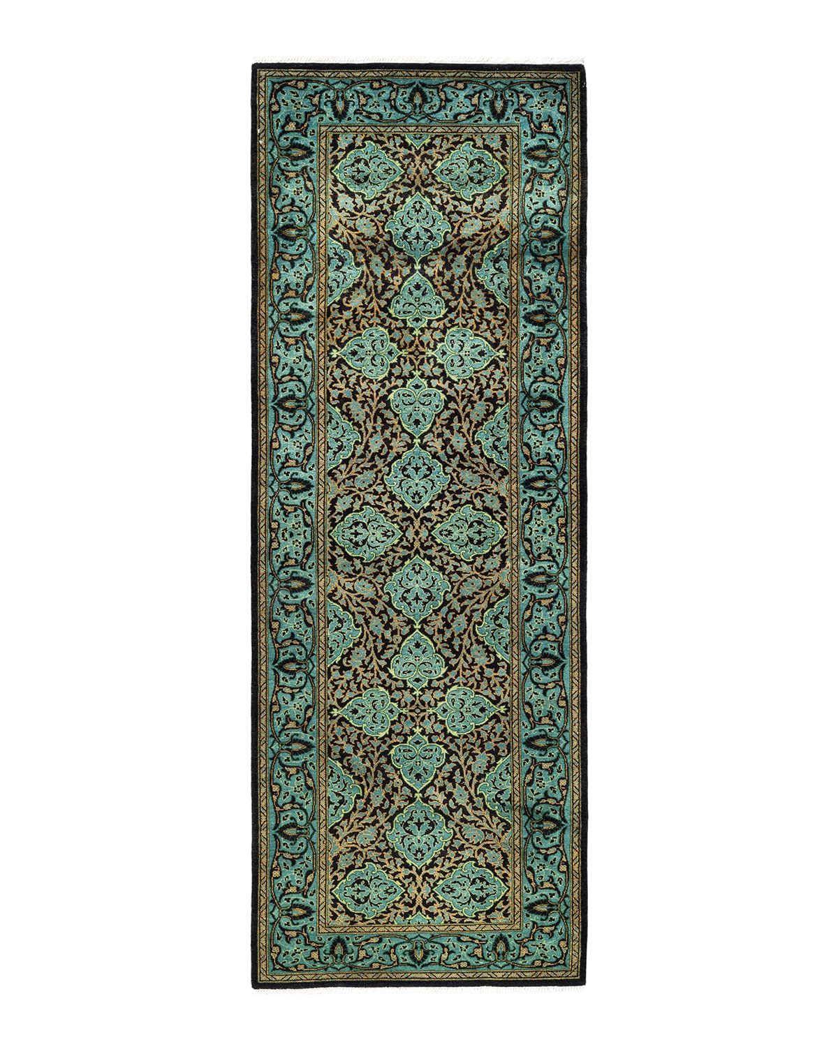 Handmade Wool Oriental Mogul Black Runner Rug - Traditional Hand-Knotted Design for Living Room, Bedroom & Hallway Decor | Perfect for Home, Office & Entryway Floor Covering