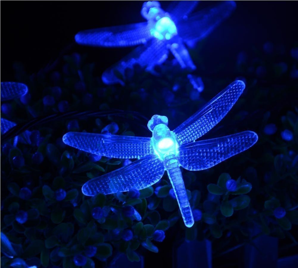Solar Powered Dragonfly String Lights - 20ft Waterproof Outdoor Fairy Lights with 30 LED for Garden, Patio, Lawn & Holiday Decorations | Perfect for Christmas, Parties, Weddings & Home Decoration (Blue)