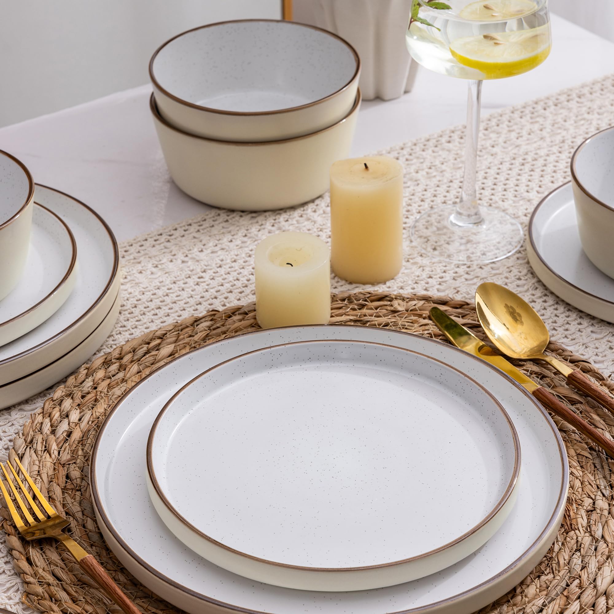 AmorArc 18-Piece Ceramic Dinnerware Set - 6 Plates & Bowls, Chip & Crack Resistant, Dishwasher & Microwave Safe for Everyday Use, Family Dinners & Entertaining Guests