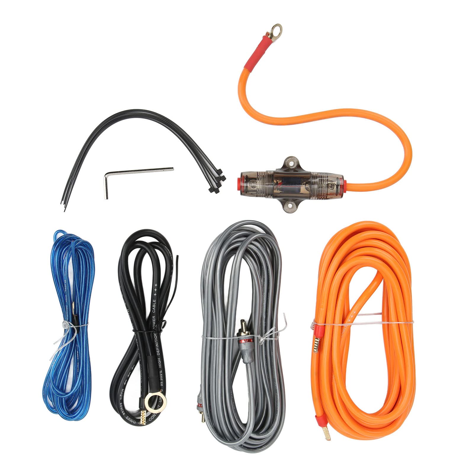 8 Gauge Car Amplifier Wiring Kit - Heavy Duty Anti-Interference Amp Install Cable Set for Subwoofer & Stereo - Perfect for Car Audio Upgrades & DIY Installations