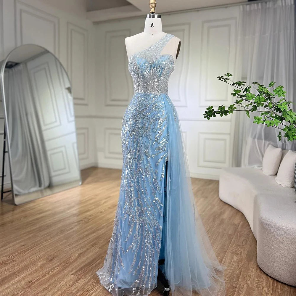 Elegant Pink Mermaid Evening Gown with Beaded One Shoulder Design - Women's Formal Party Dress for Prom, Wedding & Special Occasions - Serene Hill Collection LA71616
