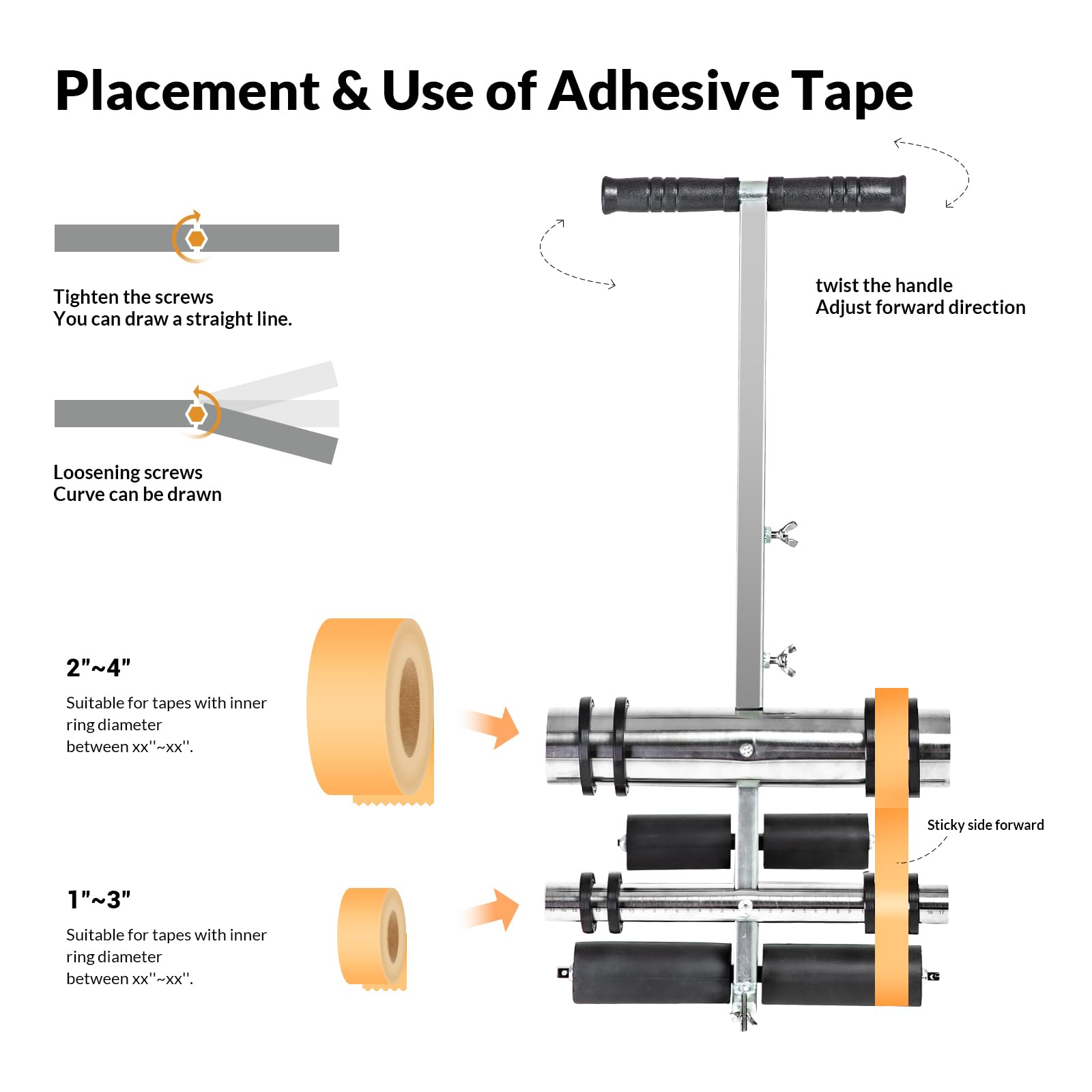 Professional Court Line Tape Machine with Drawing Circle Kit - Parking Lot Striping Machine for Driveway, Asphalt, Concrete, Basketball & Pickleball Courts - Perfect for Road Warning Markings and Sports Field Maintenance