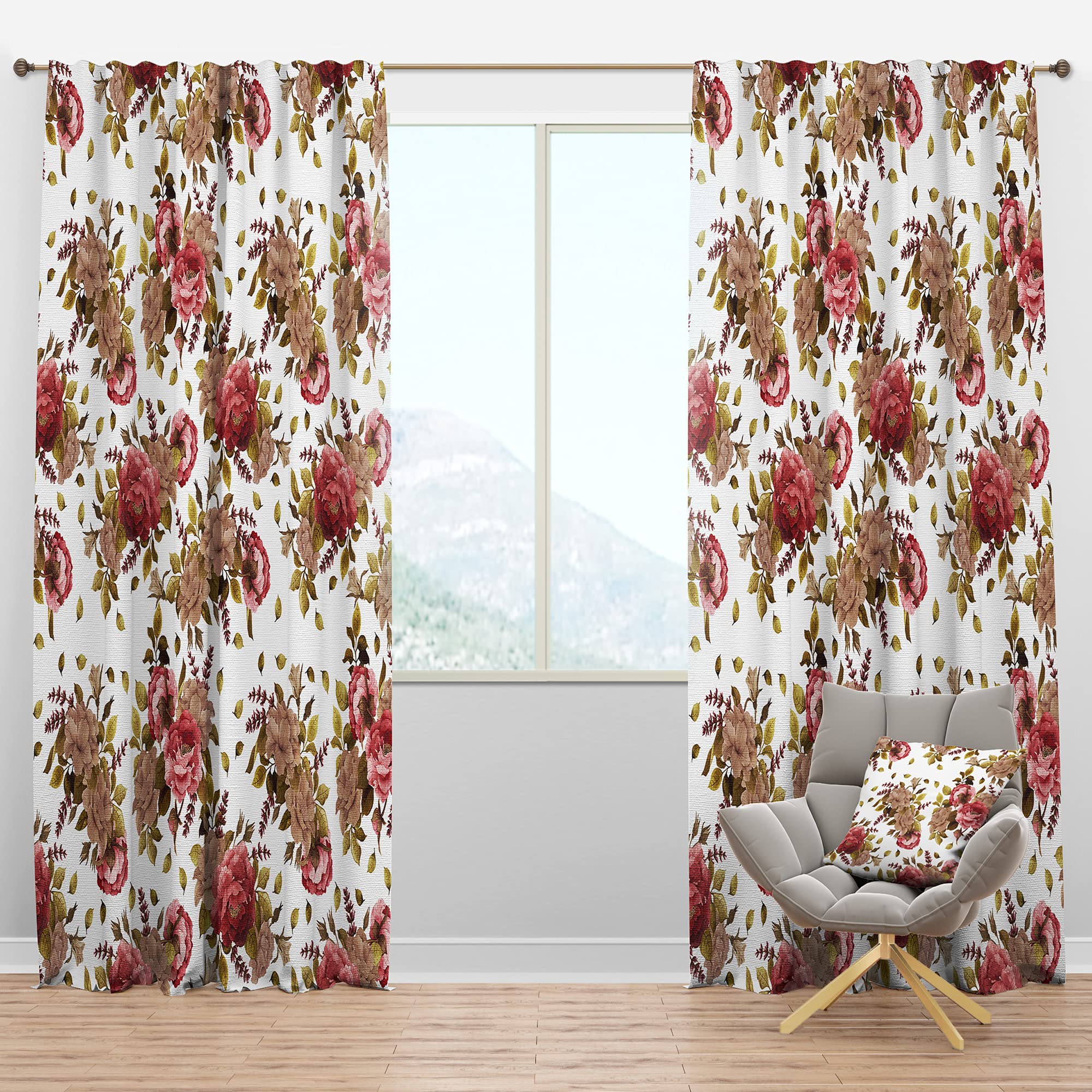 DesignQ Blackout Curtains - Watercolor Floral Print with Roses, Peonies & Lavender - Thermal Insulated Room Darkening Drapes for Bedroom & Living Room - Single Panel 52x90 Inches - Perfect for Home Decor, Privacy & Light Control