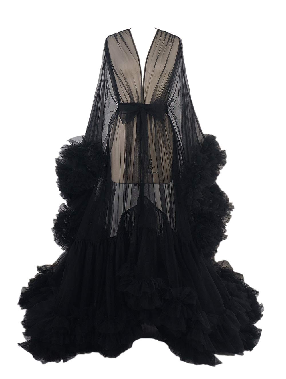 Elegant Long Sleeve Tulle Robe - Women's Lace Dressing Gown for Performance, Pajama Party & Birthday Celebrations | Perfect for Bridal Shower, Photo Shoots & Special Occasions