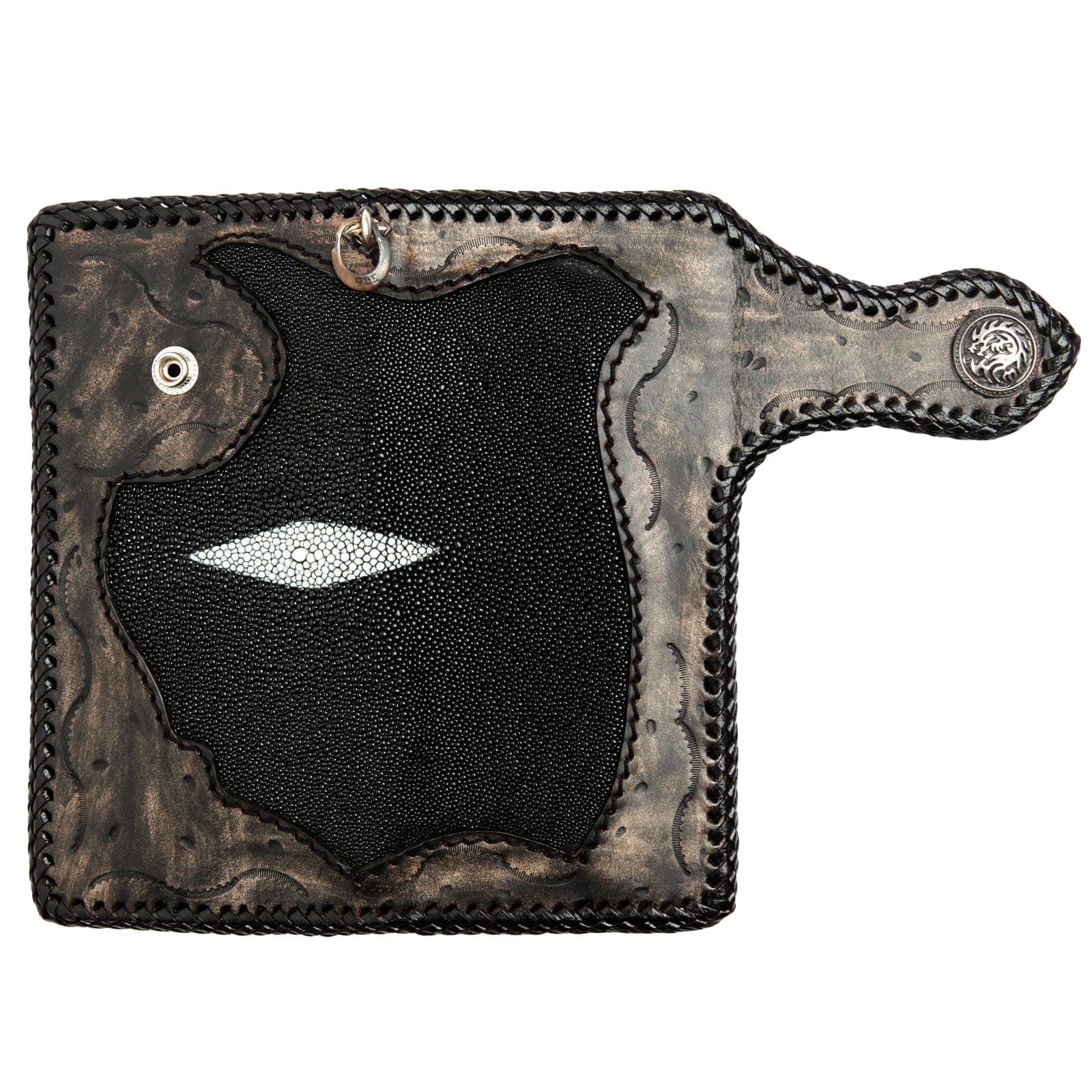 Genuine Stingray Leather Silver Dragon Concho Biker Wallet for Men - Stylish & Durable Motorcycle Wallet for Riders, Bikers & Outdoor Enthusiasts