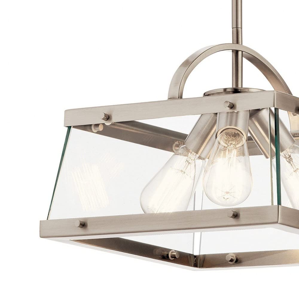 3-Light Industrial Modern Square Pendant Light Fixture with Clear Glass Shade in Classic Pewter Finish - Perfect for Kitchen Island, Dining Room, and Farmhouse Decor