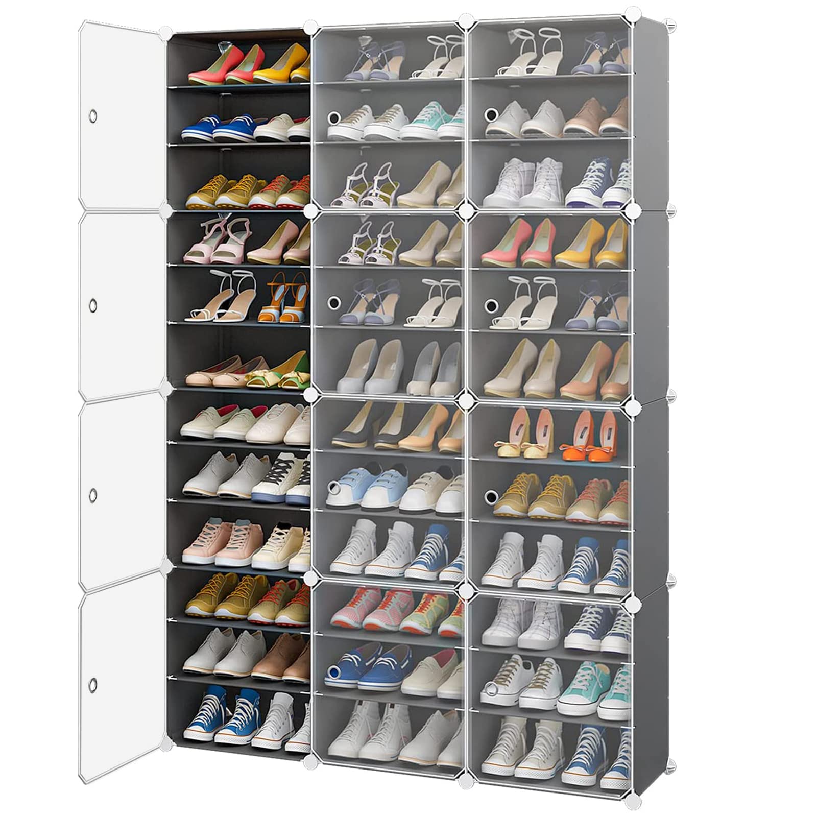 Aeitc 72-Pair Stackable Shoe Rack Organizer - Narrow Standing Shoe Storage Cabinet for Small Spaces - Space Saving Shoe Shelf (Grey) - Perfect for Entryway, Closet, Bedroom & Dorm Organization