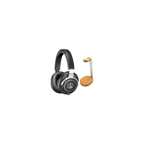 Audio-Technica ATH-M70x Professional Studio Monitor Headphones with Bamboo Wooden Headphone Stand Bundle - High-Fidelity Sound for Music Production, Recording & DJing (2-Piece Set)