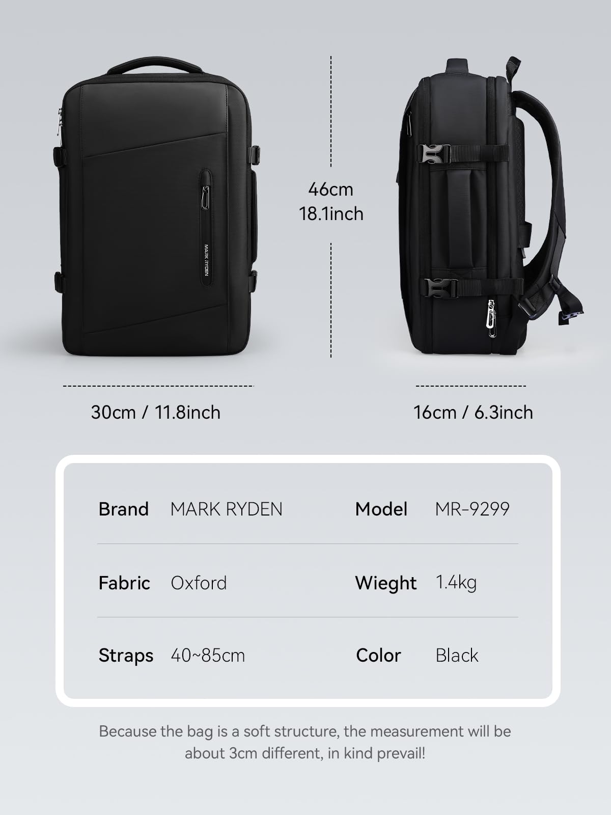 Mark Ryden 35L Vacuum Compression Laptop Backpack with Air Pump & Water Bottle Pocket - Perfect for Travel, Business, College & Camping | Durable Carry-on Backpack for Work Commute, Weekend Getaways & Outdoor Adventures