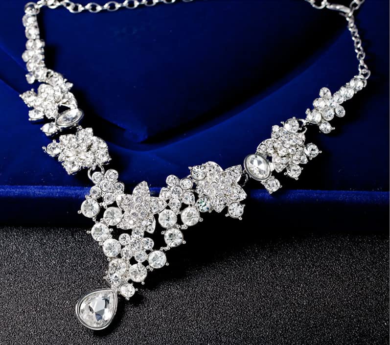 Elegant Floral Wedding Jewelry Set for Women - Crystal Teardrop Bridal Necklace & Dangle Earrings | Perfect for Bridal Showers, Weddings & Formal Occasions