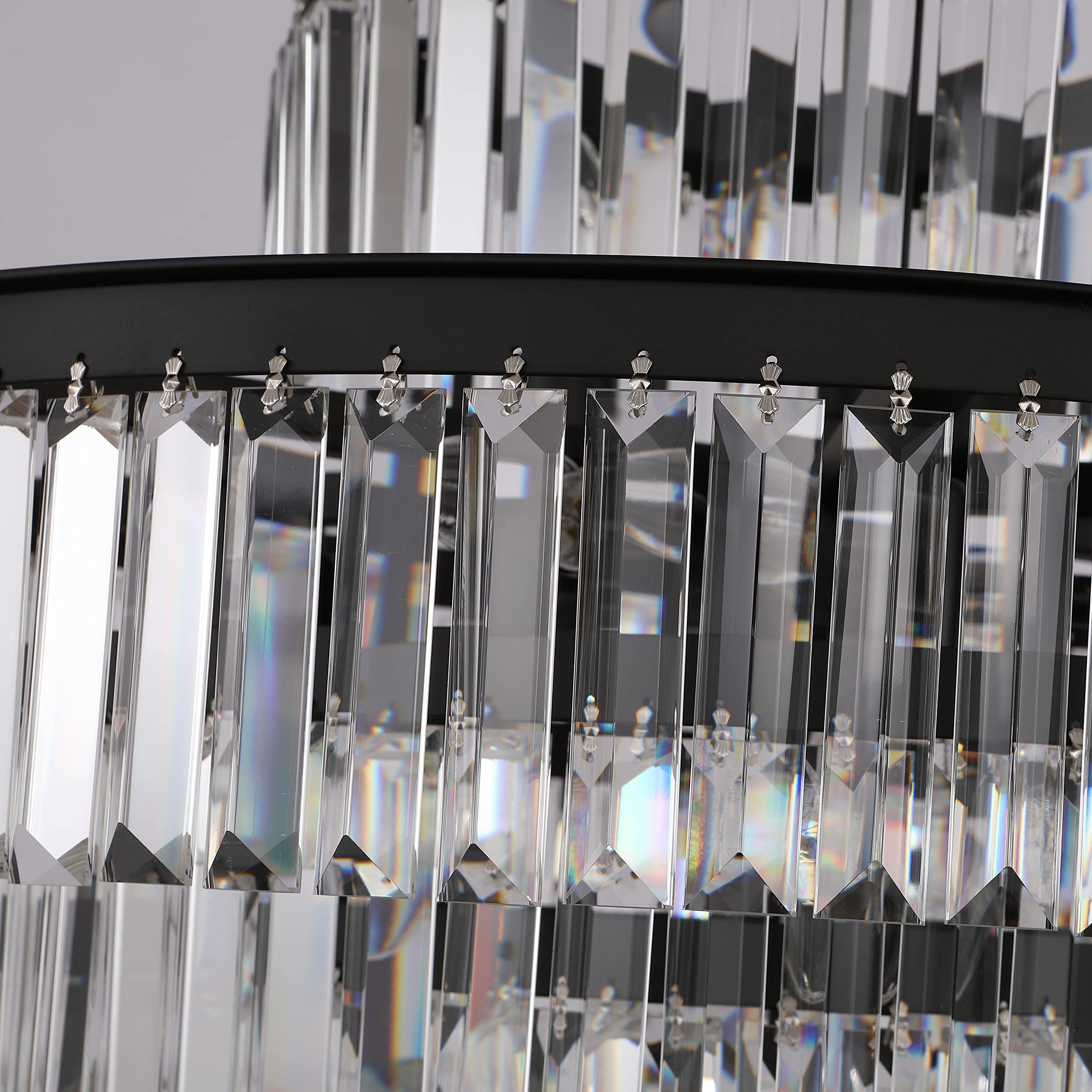 Modern Black Crystal Chandelier - 5-Tier Round Hanging Pendant Light Fixture (24 Inch) for Dining Room & Living Room | Elegant Ceiling Lighting for Home Decor, Weddings & Special Events