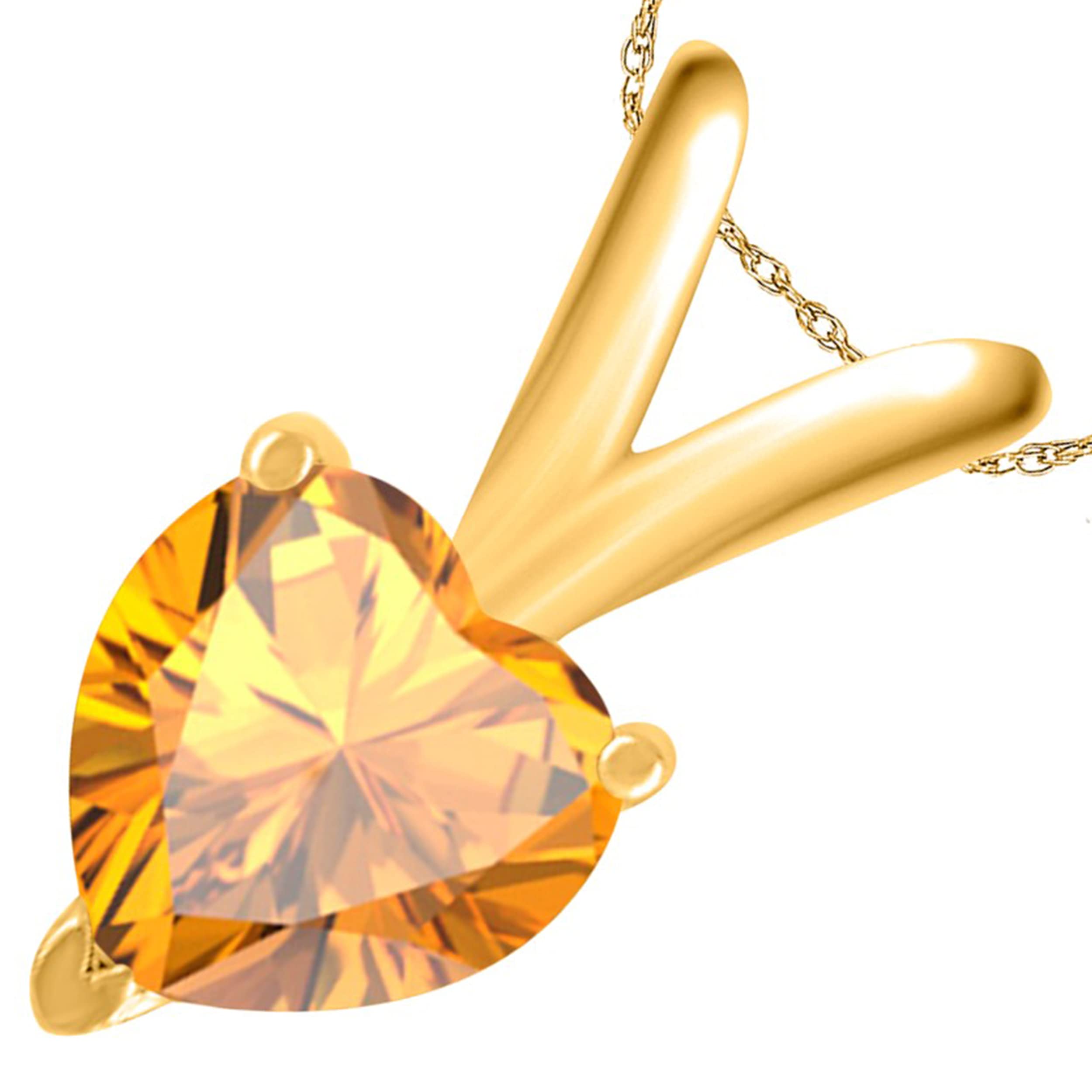 14K Yellow Gold Citrine Heart Pendant Necklace for Women - 0.25 Carat Natural Citrine Gemstone with Prong Setting & 18