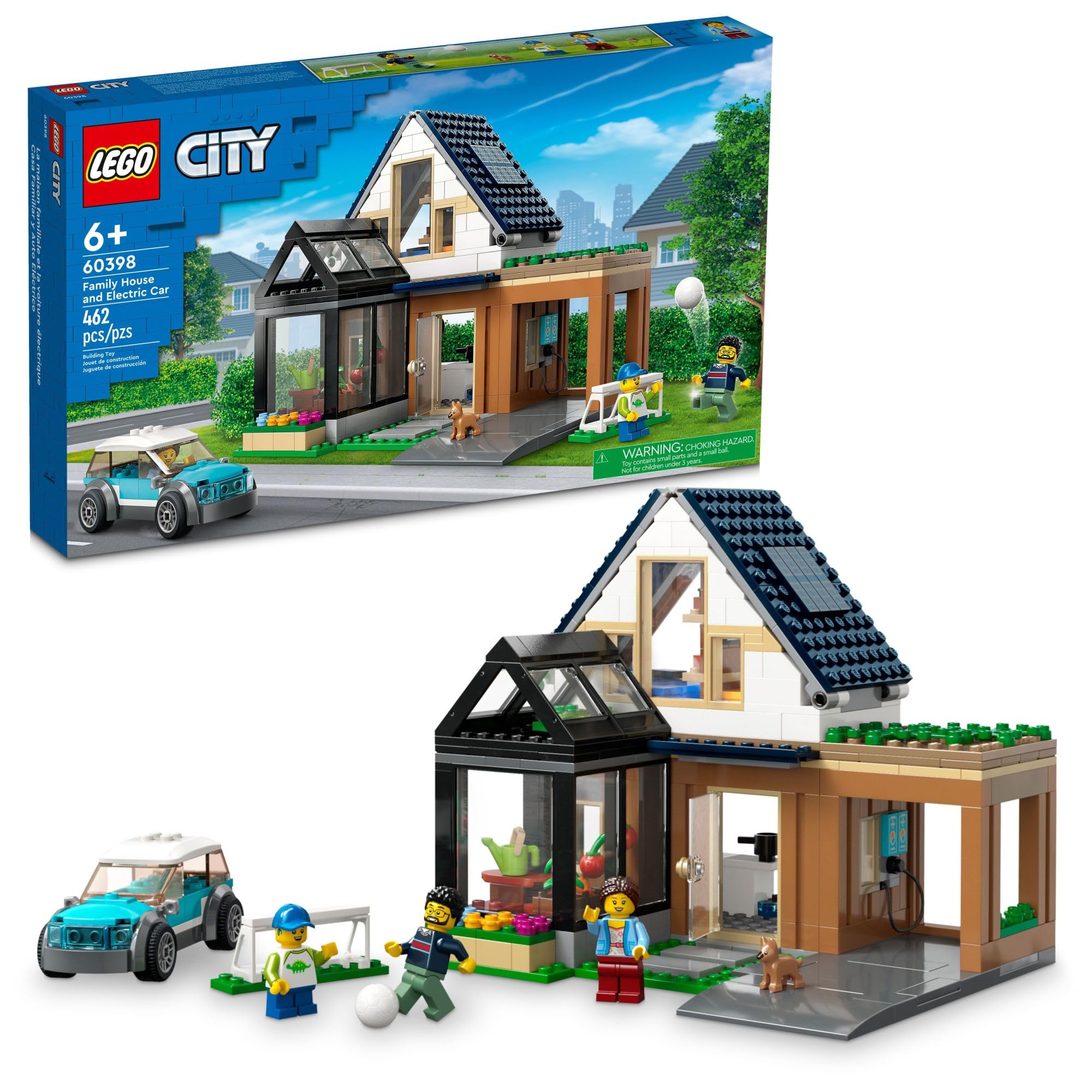 LEGO My City Family House and Electric Car 60398 Building Toy Set with Kitchen, 2 Bedrooms, Greenhouse & Solar Panels - Includes 3 Minifigures & Puppy - Creative Construction Gift for Kids Ages 6+ - Perfect for Imaginative Play, STEM Learning & Family Bonding Activities