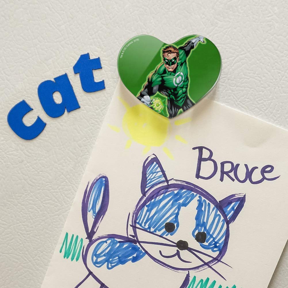 Green Lantern Heart-Shaped Acrylic Refrigerator Magnet - DC Comics Superhero Collectible for Fridge, Office & Home Decor