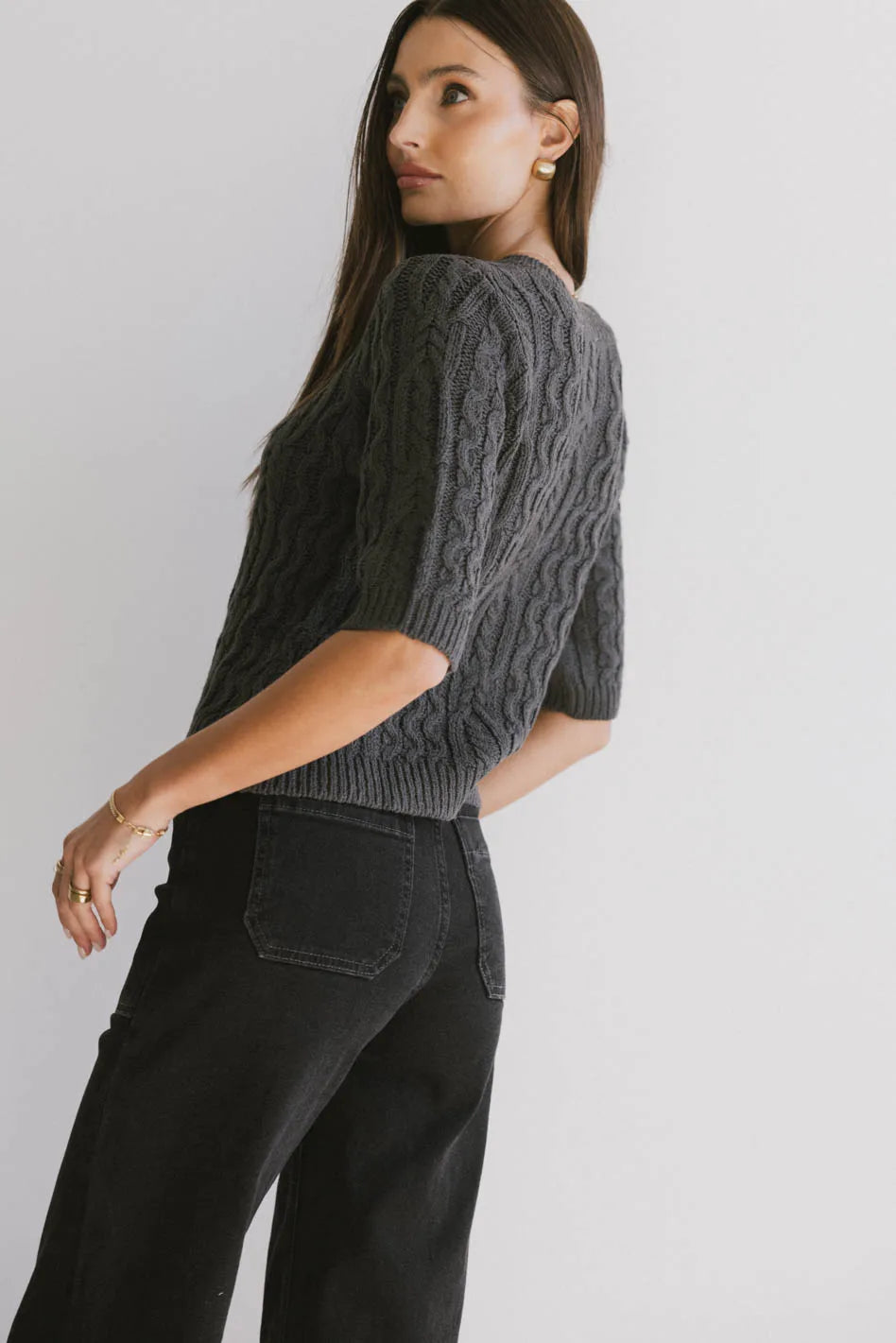 Erika Cable Knit Cardigan in Charcoal - Women's Chunky Knit Sweater | Cozy Fall & Winter Layering Piece for Casual Outfits & Office Wear