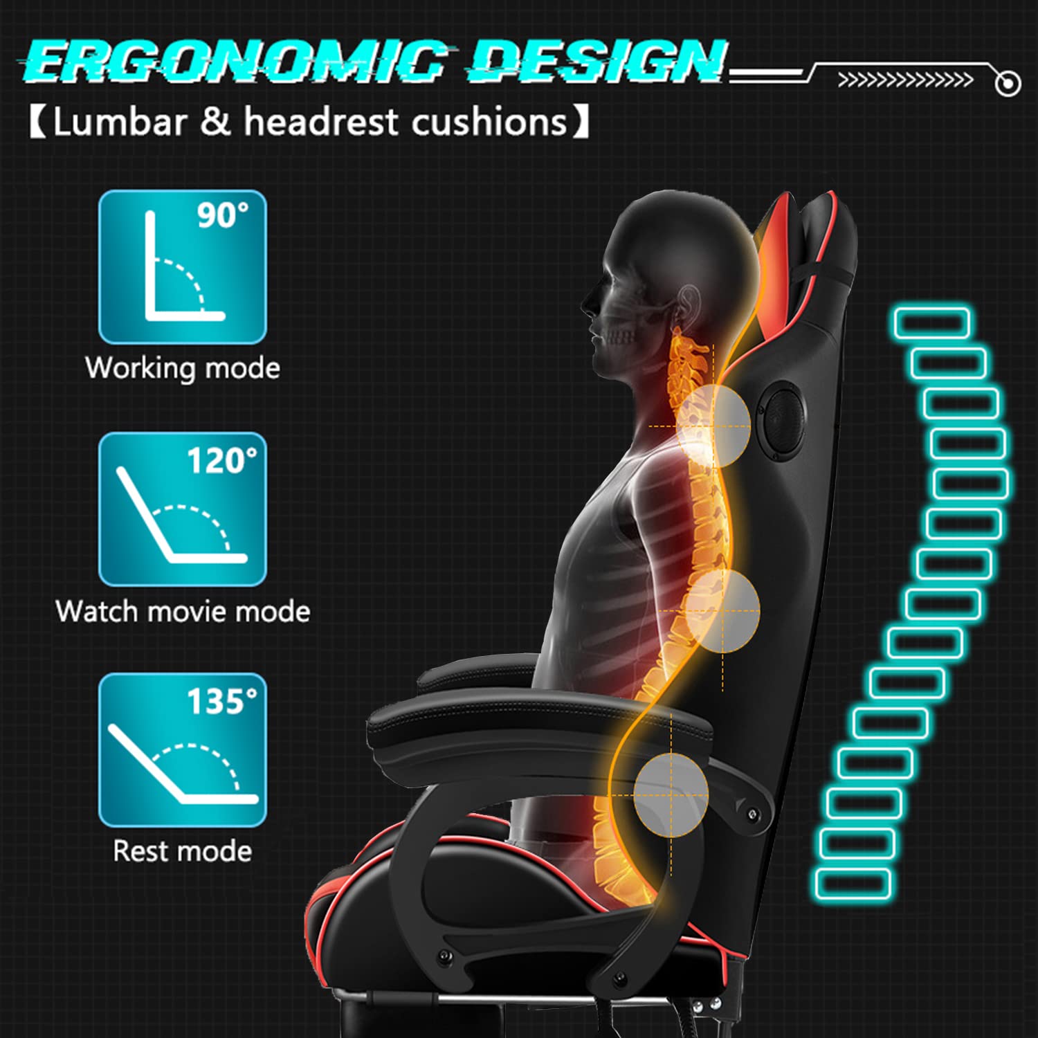 Ergonomic RGB Gaming Chair with Massage, Footrest & Bluetooth Speakers - Adjustable Headrest, Lumbar Support & Reclining Backrest for PC/Console Gamers - Perfect for Esports, Streaming & Home Office Setup