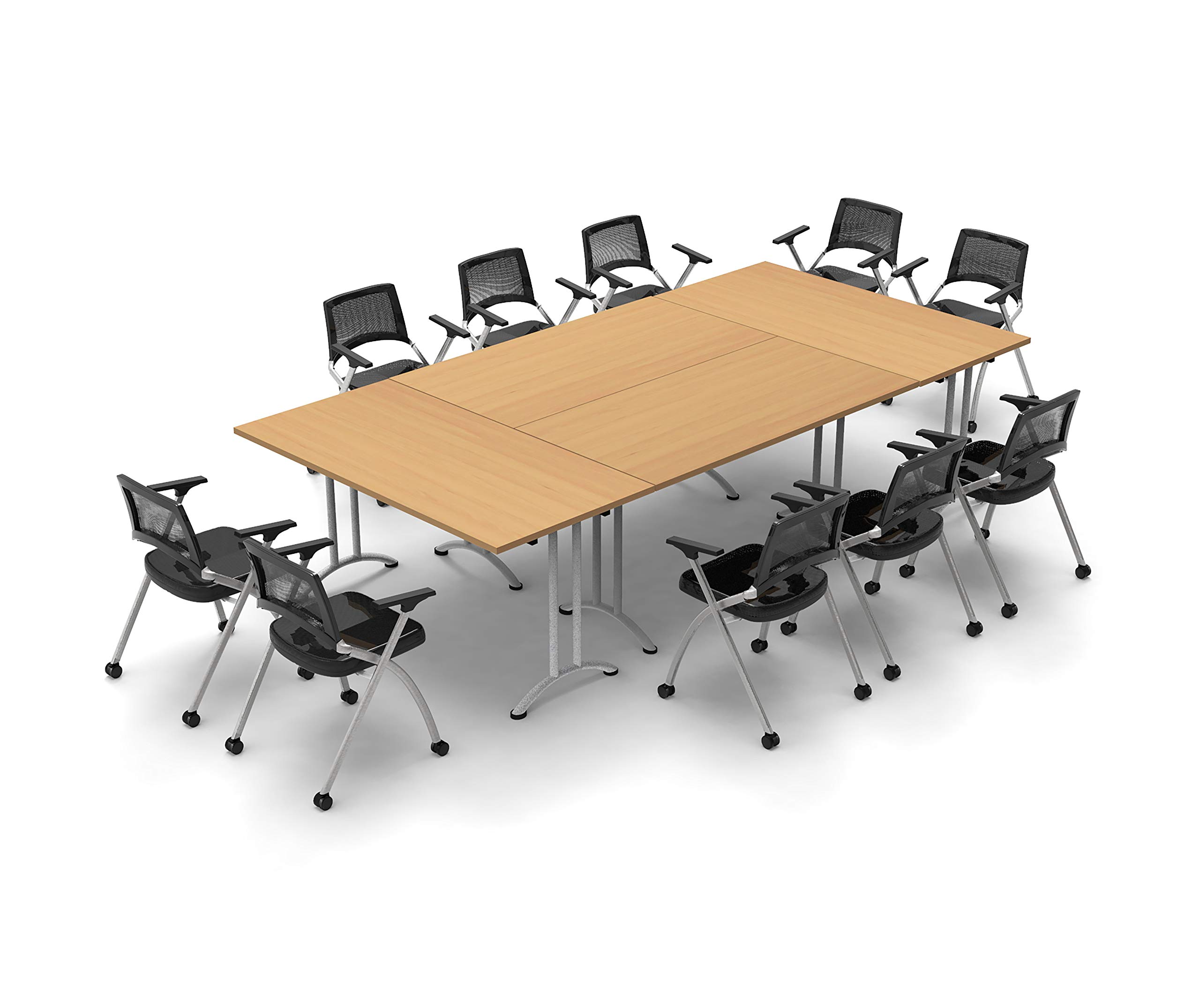 10-Person Folding Conference Table with Chairs - Beech Wood Meeting & Seminar Table Set (14-Piece, Foldable for Storage) - Ideal for Offices, Classrooms & Events
