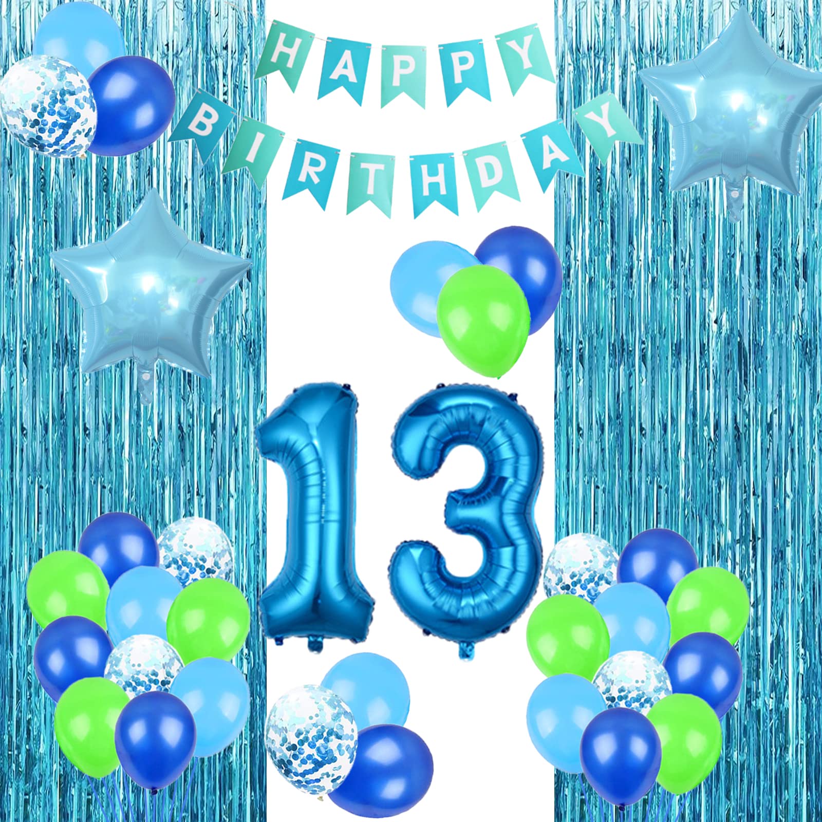 Blue Number 13 Birthday Balloons Set - Funny 13, Cheers to 13, Sweet 13, Hello 13, 13 & Fabulous Decorations for 13th Birthday Party | Teen Girl Party Supplies, Thirteenth Year Old Anniversary Decor | Perfect for Home, School, or Venue Celebrations
