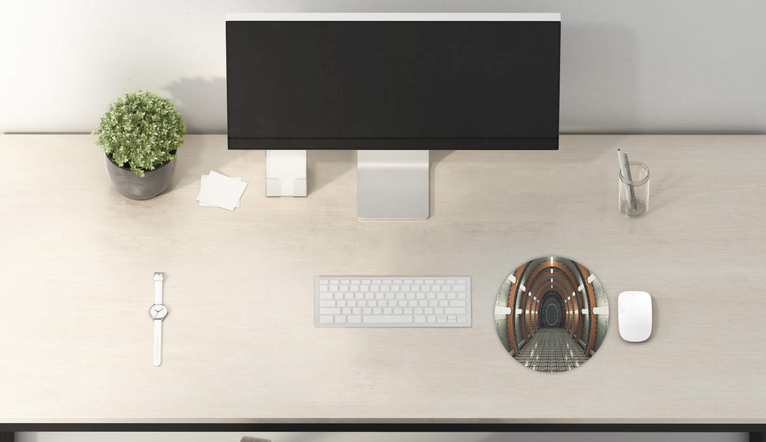 Ambesonne Outer Space Computer Mouse Pad - Round Non-Slip Thick Rubber Gaming Mousepad with Digital Orbital Station & Satellite Design, 8 Inch Multicolor - Perfect for Office, Gaming & Home Workspace
