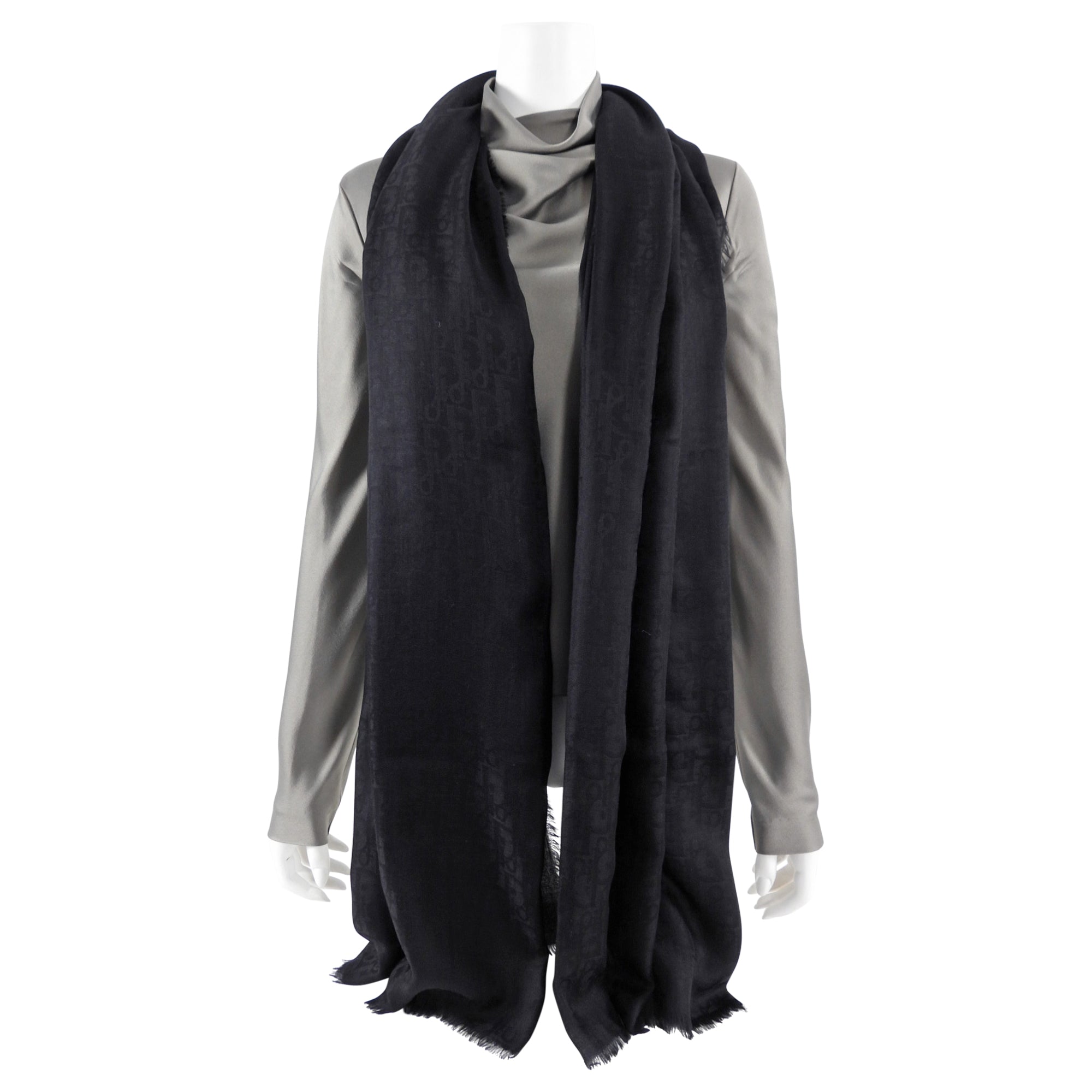 Dior 100% Cashmere Black Oblique Jacquard Shawl Scarf - Luxury Warm Winter Wrap for Women, Perfect for Gifts, Parties & Cold Weather Fashion