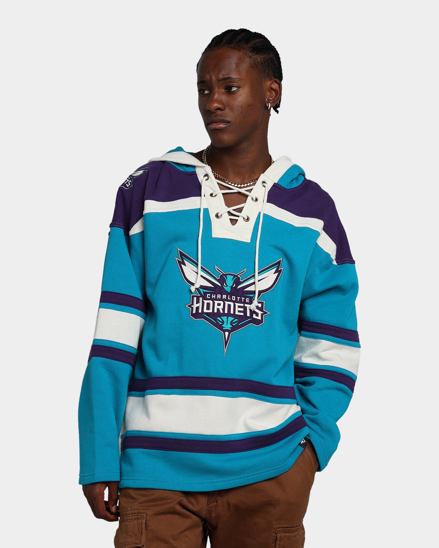 47 Brand Charlotte Hornets Superior Lacer Hoodie Neptune - Men's NBA Basketball Team Zip Up Sweatshirt for Game Day & Casual Wear