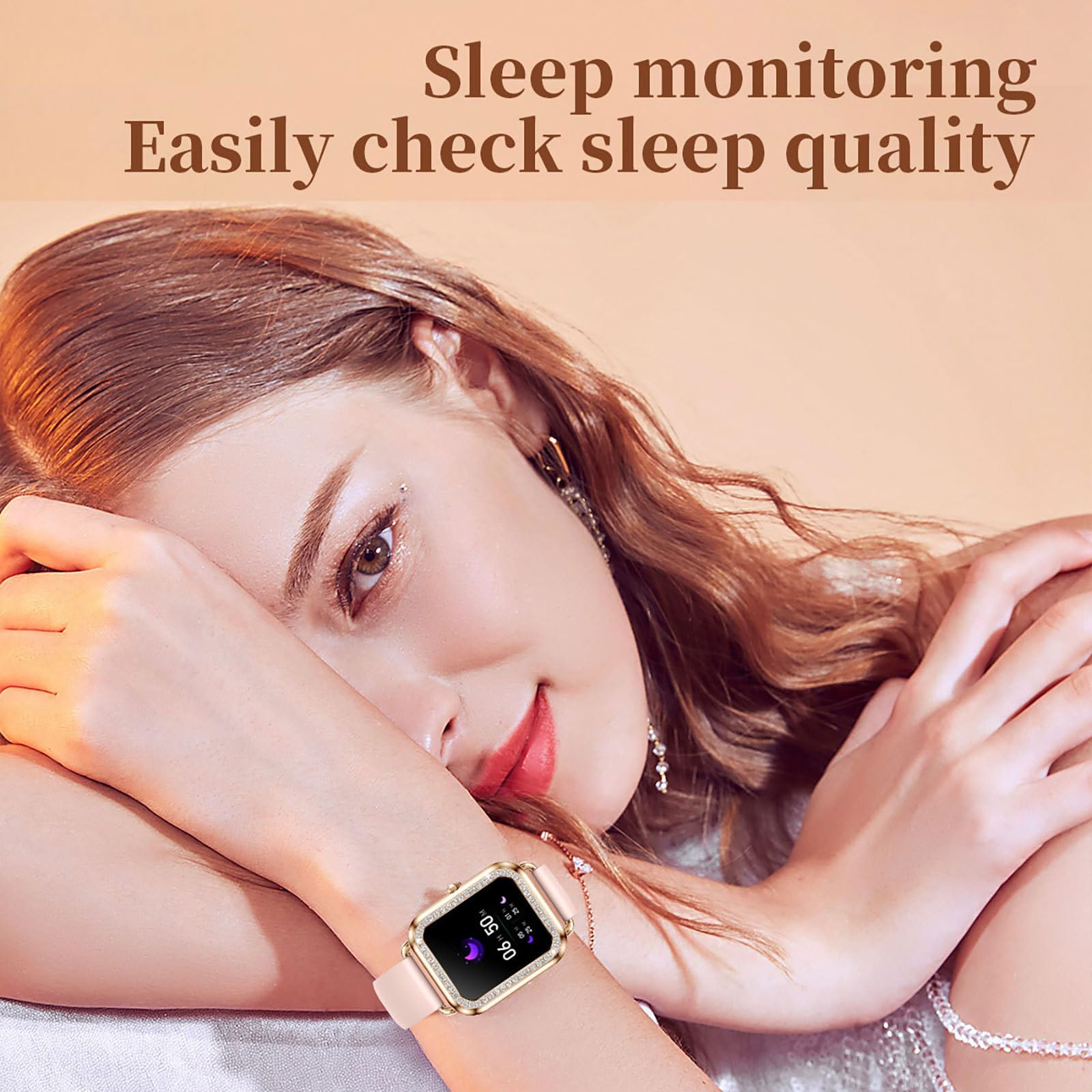 Yihou Women's Smart Watch for Android & iOS - Make Calls, Fitness Tracker with Heart Rate, Blood Pressure & Sleep Monitor, Diamond Design Elegant Pink Smartwatch - Perfect for Workouts, Office & Daily Wear