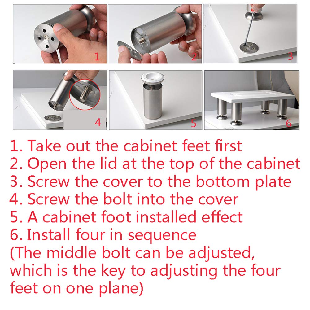 ZYFA Adjustable Stainless Steel Furniture Legs - 4pcs (with Screws) - Heavy Duty Cabinet, Sofa, Desk & Table Legs for Home & Office Furniture Support