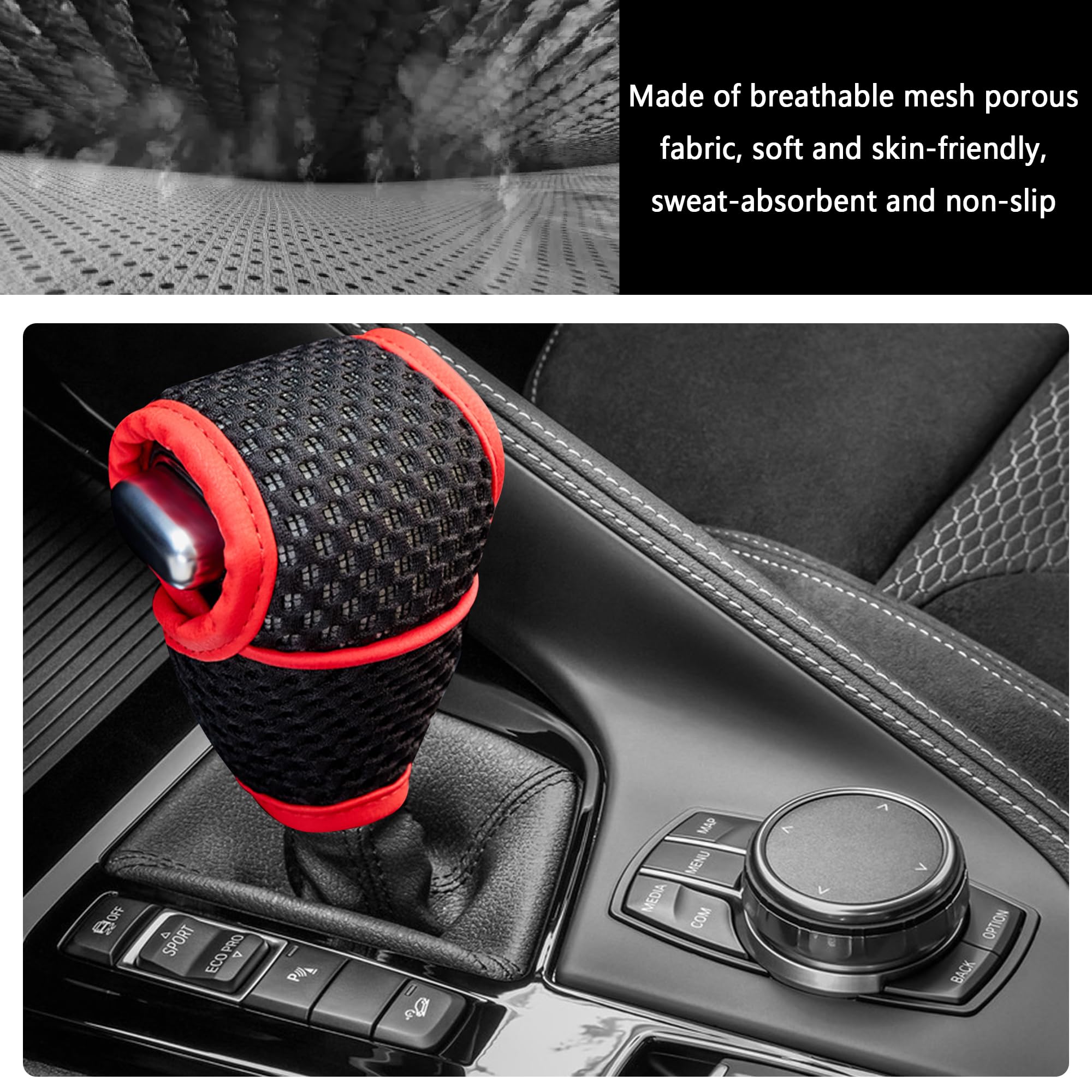 Breathable Universal Car Gear Shift Knob Cover - Black/Red Shifter Protector for Smooth Driving | Durable Car Interior Accessories for Manual & Automatic Transmissions | Perfect for Daily Commute & Road Trips