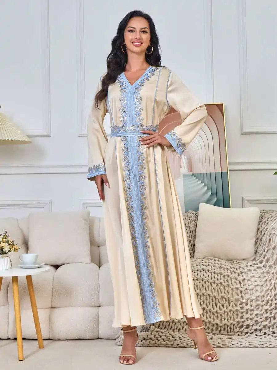Elegant Eid Dress with Embroidery & Sequins - Flowy Caftan Kaftan for Party, Wedding & Special Occasions | Perfect for Festive Celebrations, Bridal Showers & Evening Events