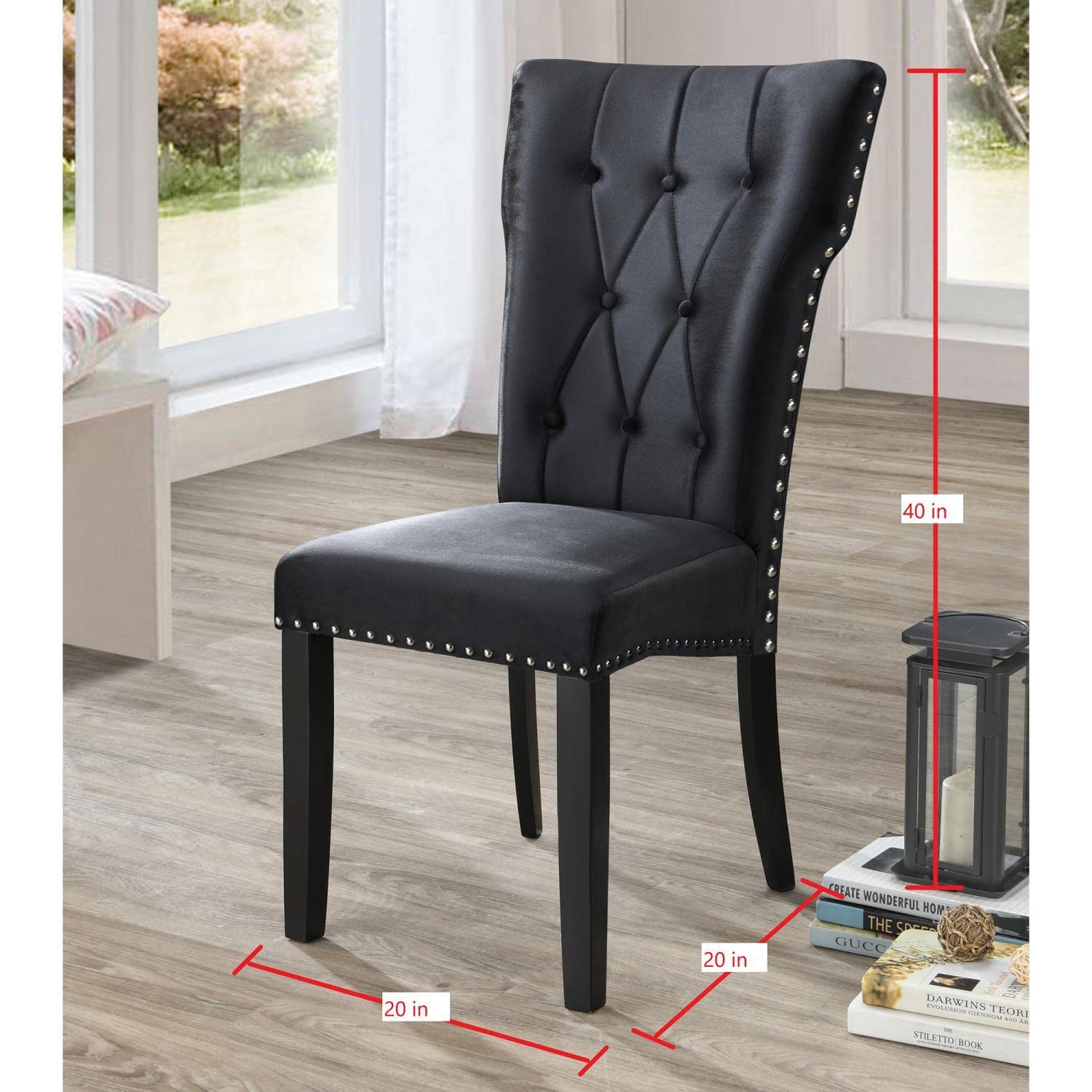 Better Home Products La Costa Velvet Tufted Dining Chairs - Set of 2, Black Upholstered - Perfect for Modern Dining Room, Kitchen, or Breakfast Nook