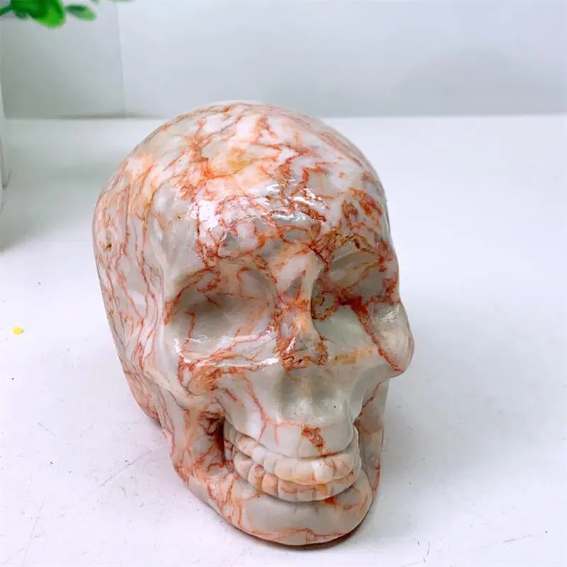 Natural Red Net Stone Skull Carving Quartz Healing Crystal - 710G Handcrafted Home Decor, Unique Birthday Gift for Men & Women, Spiritual Healing & Meditation Accessory for Yoga, Office Desk, Living Room Display