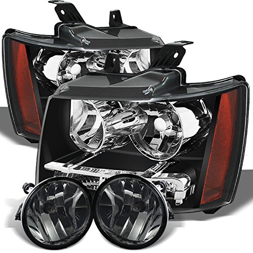 AKKON Black & Clear Lens Headlight + Smoked Bumper Fog Lights Kit for 2007-2014 Chevy Suburban Tahoe Avalanche - Upgrade Your Vehicle Lighting for Night Driving & Off-Road Adventures