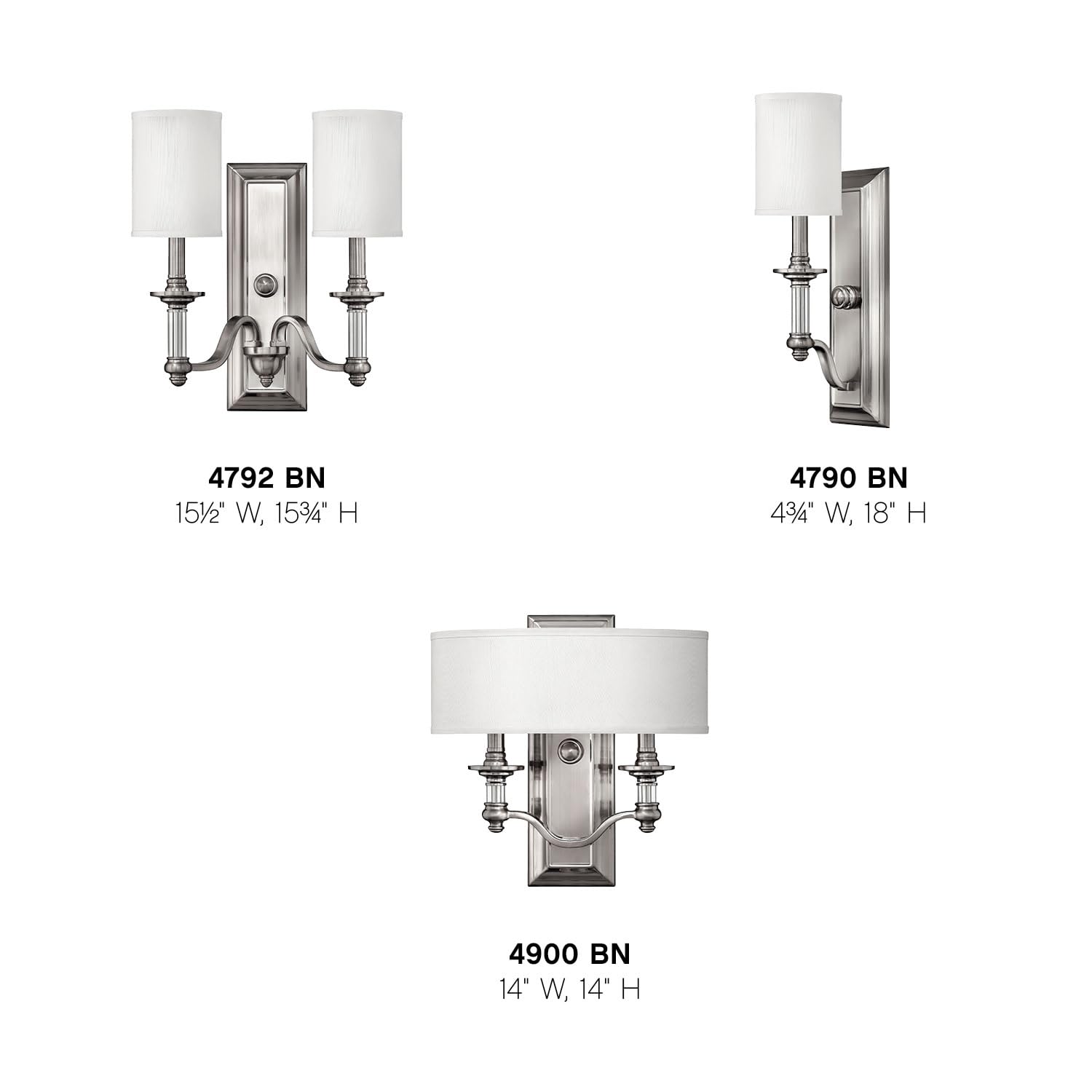 Hinkley 4900BN Traditional Two Light Wall Sconce - Sussex Collection in Pewter, Nickel, Brushed Steel & Silver Finish | Perfect for Bedroom, Hallway & Entryway Lighting