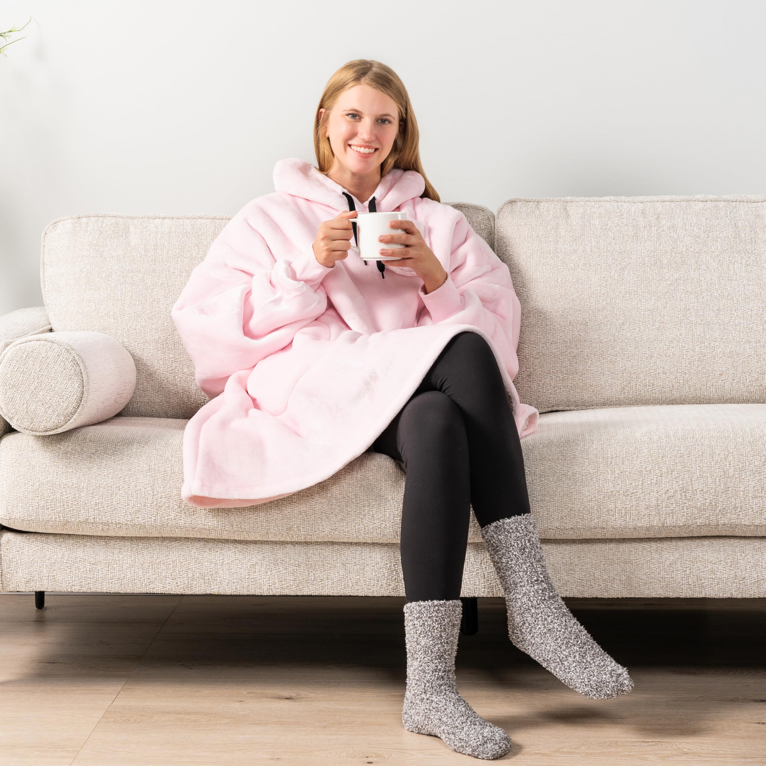 PAVILIA Women's Sherpa Wearable Blanket Hoodie - Oversized Fleece Hooded Sweatshirt for Men & Women | Cozy Lounge Wear for Netflix, Camping & Home Relaxation