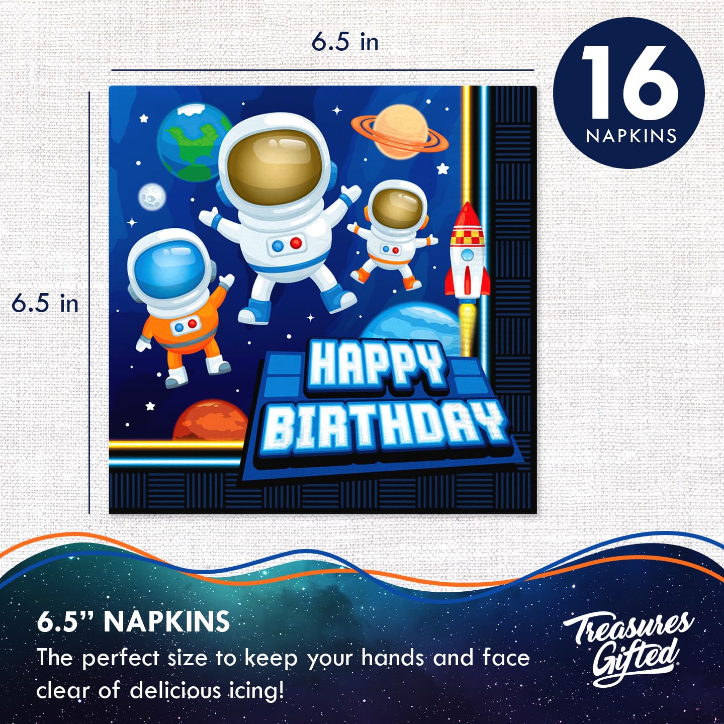 Outer Space Party Decorations Set for 16 Guests - Astronaut Themed Dinnerware with Plates & Napkins - Perfect for Space Birthday Parties, Kids' Astronaut Theme Events & Galactic Celebrations
