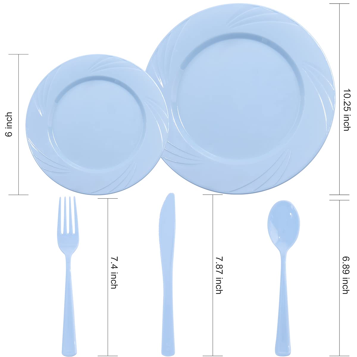 YOUBET 125-Piece Blue Plastic Disposable Plate Set - Includes 25 Dinner Plates, 25 Dessert Plates, 25 Forks, 25 Knives & 25 Spoons - Perfect for Baby Showers, Birthday Parties, Picnics & Outdoor Events