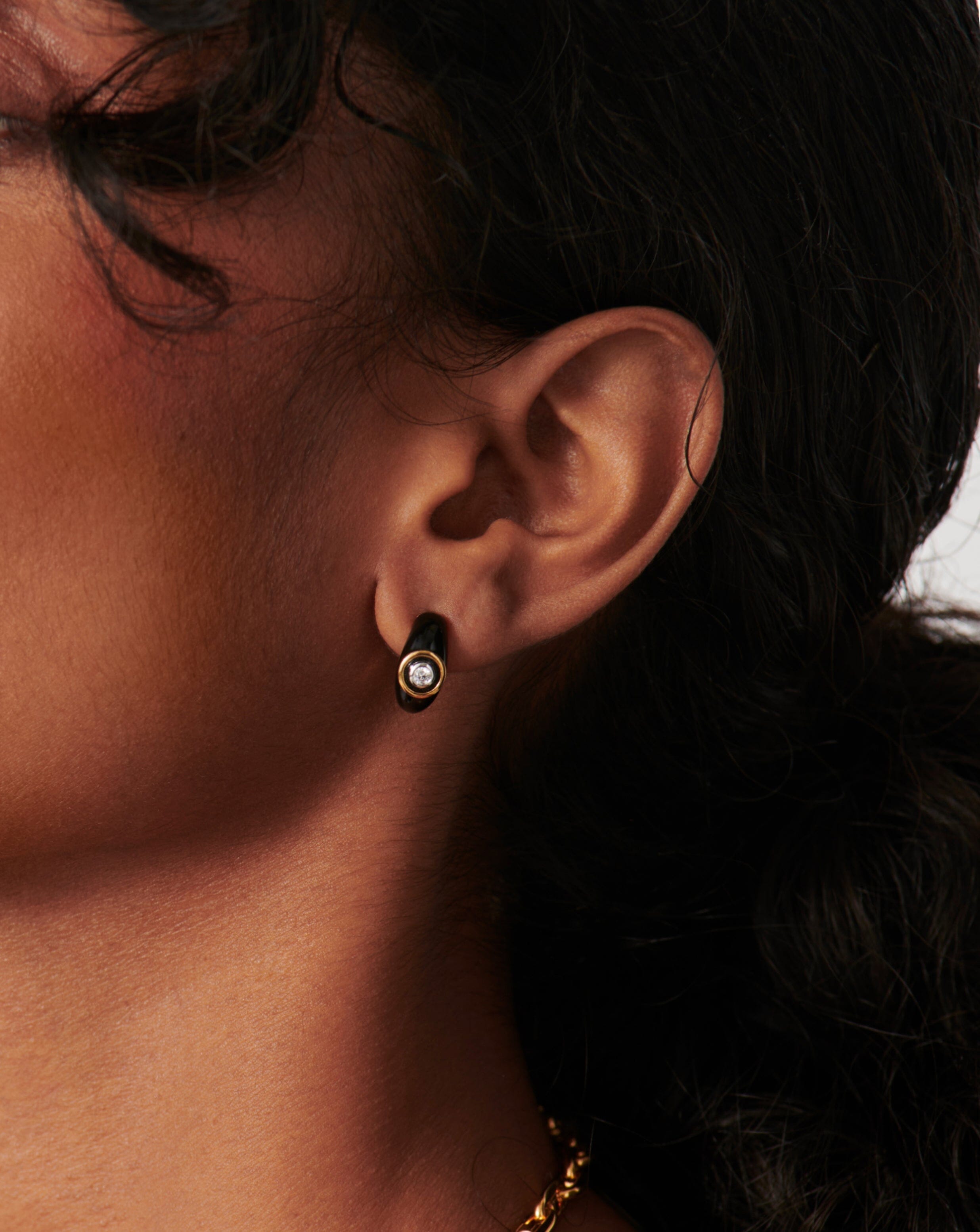 18k Gold Plated Cubic Zirconia Enamel Stone Dome Small Hoop Earrings for Women | Elegant Everyday & Party Jewelry Gift