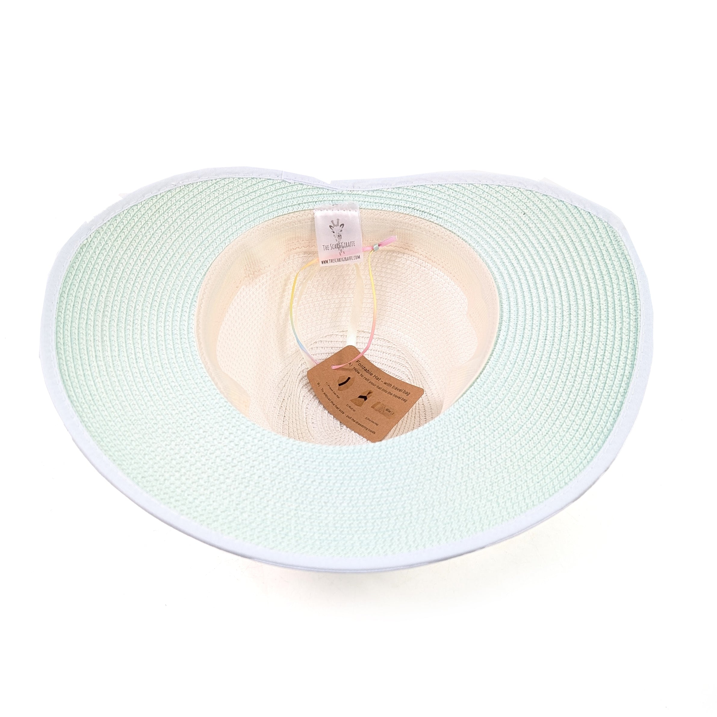 Open Back Panama Foldable Sun Hat (57cm) - White & Aqua - Perfect for Beach, Travel, and Outdoor Activities