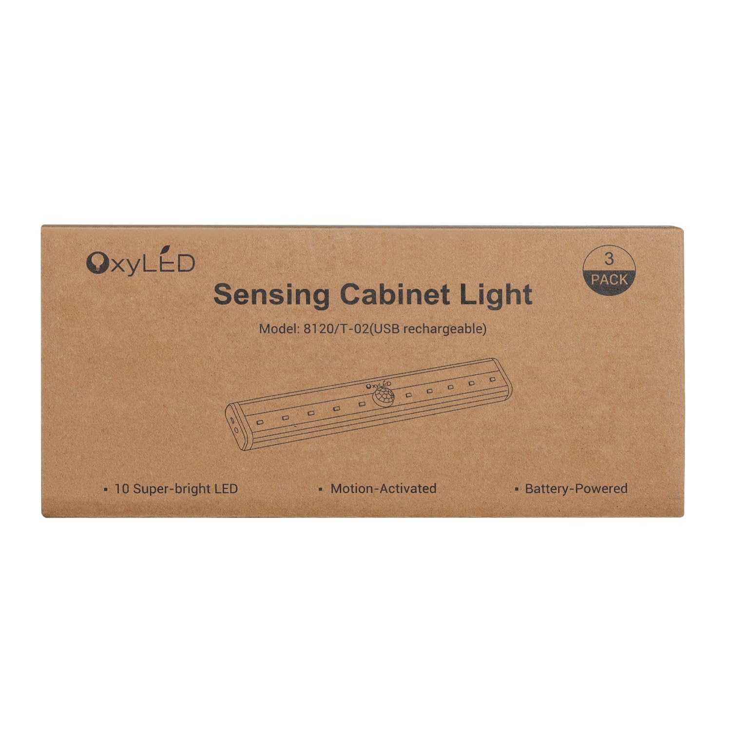 OxyLED Motion Sensor LED Closet Lights - 3 Pack USB Rechargeable Under Cabinet Lighting with Magnetic Strip, 6000K Daylight White for Wardrobe, Kitchen, Stairs & Dark Spaces | Indoor Smart Lighting Solution