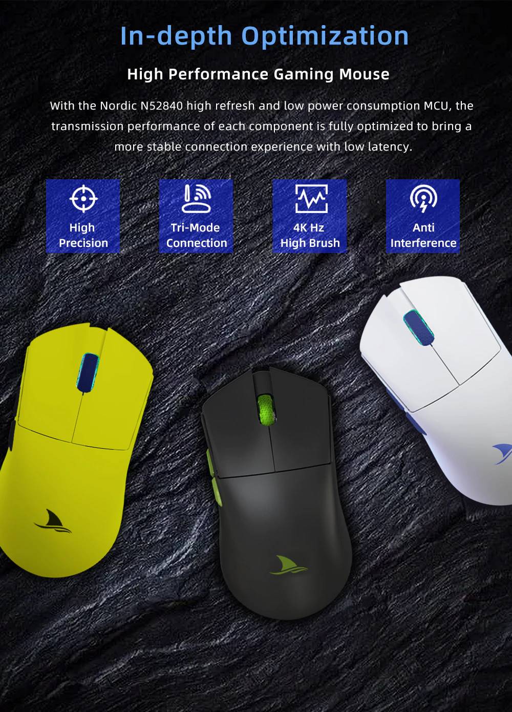 Darmoshark M3 4K Wireless Gaming Mouse - Ultra-Light Honeycomb Design, 16000 DPI, Ergonomic RGB - Perfect for FPS, MOBA & Esports Gaming (Yellow)