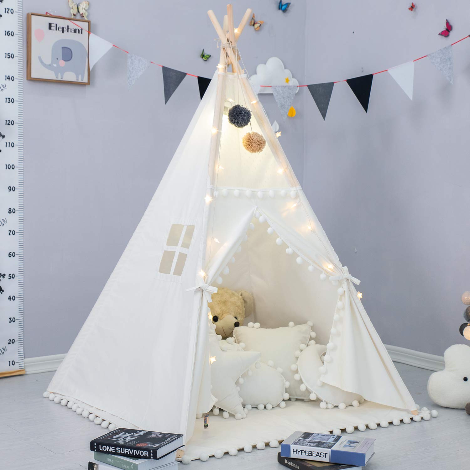 Kids Teepee Tent with Padded Mat - Foldable Play Tent for Indoor & Outdoor Use - Cotton Canvas Playhouse with Carry Bag for Boys & Girls - Perfect for Playrooms, Bedrooms, and Backyard Adventures