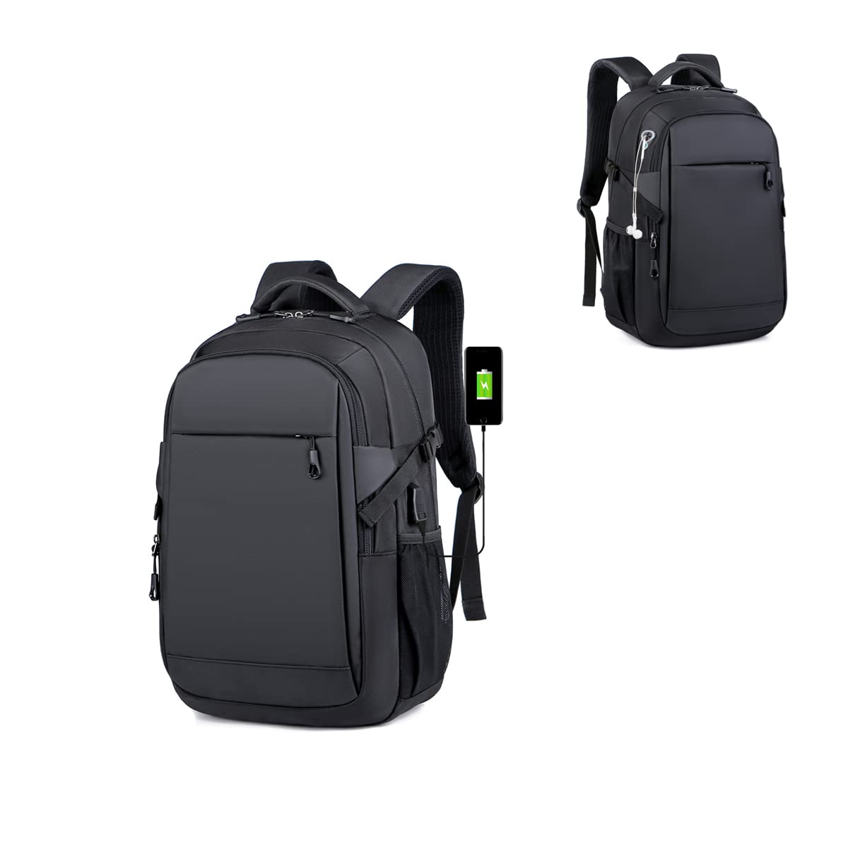 Anti-Theft Travel Laptop Backpack with USB Charging Port & Headphone Hole - Water Resistant Slim Business Backpack for Men & Women - Fits 15.6 Inch Notebook - Perfect for Commuting, School & Business Trips