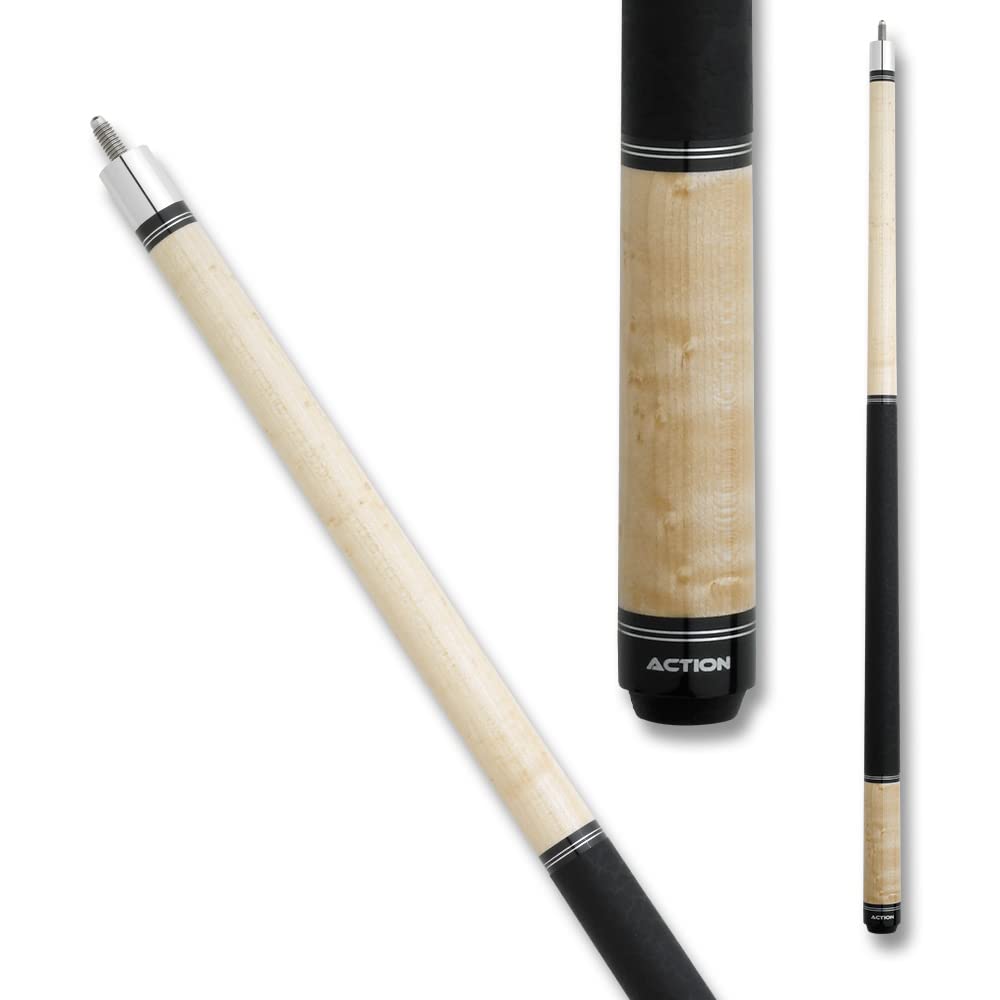Premium Blonde Birdseye Maple Pool Cue Stick - 58 Inch Professional Billiard Cue with Black Faux Leather Wrap Grip, Double Silver Rings & Black Rubber Bumper - Perfect for Tournament Play, Home Game Rooms & Bar Entertainment