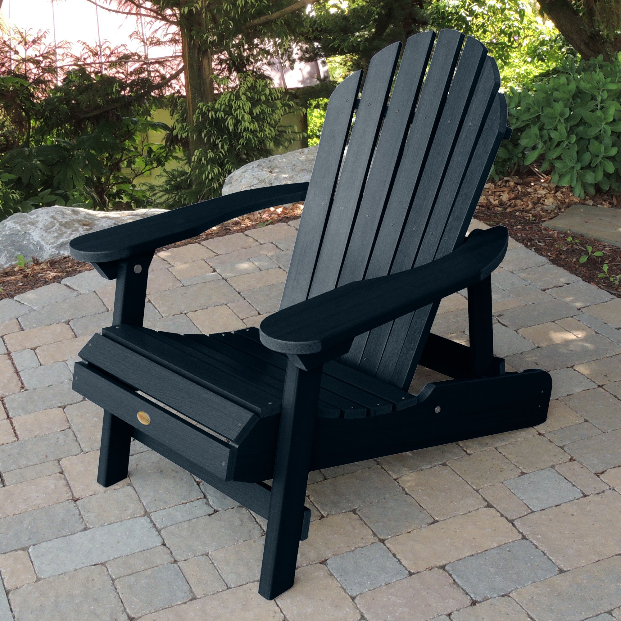 Highwood AD-KITCHL5-FBE Hamilton Folding & Reclining Adirondack Chair with Ottoman and Cup Holder in Federal Blue - Perfect for Patio, Deck, Poolside & Backyard Relaxation