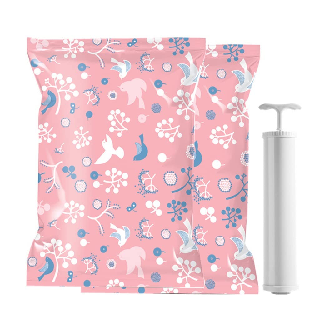 11-Piece Vacuum Storage Bags Set - Reusable Space Saver for Blankets, Clothes & Quilts with Hand Pump | Pink Organizer for Travel, Moving & Seasonal Storage