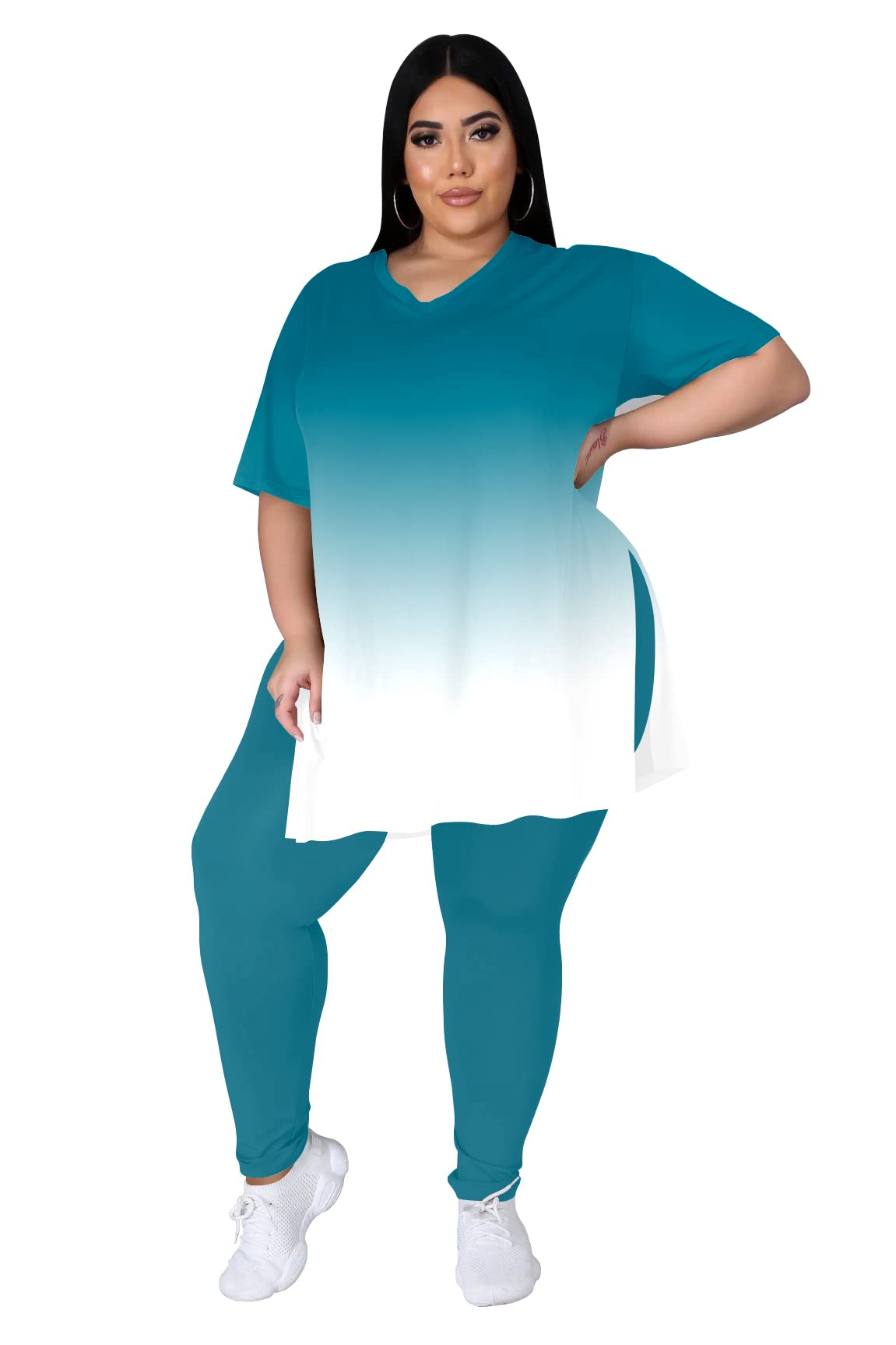 Plus Size Women's 2-Piece Loungewear Set - Oversized T-Shirt & Long Sweatpants Comfy Outfit for Summer | Casual Wear, Home Relaxation, Yoga & Travel